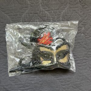 Mardi Gras Mask Blk. & Gold Harlequin Style Fabric Eye Mask With Feathers & Lace